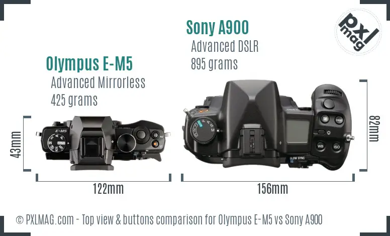 Olympus E-M5 vs Sony A900 top view buttons comparison