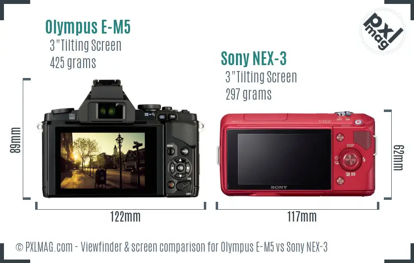 Olympus E-M5 vs Sony NEX-3 Screen and Viewfinder comparison