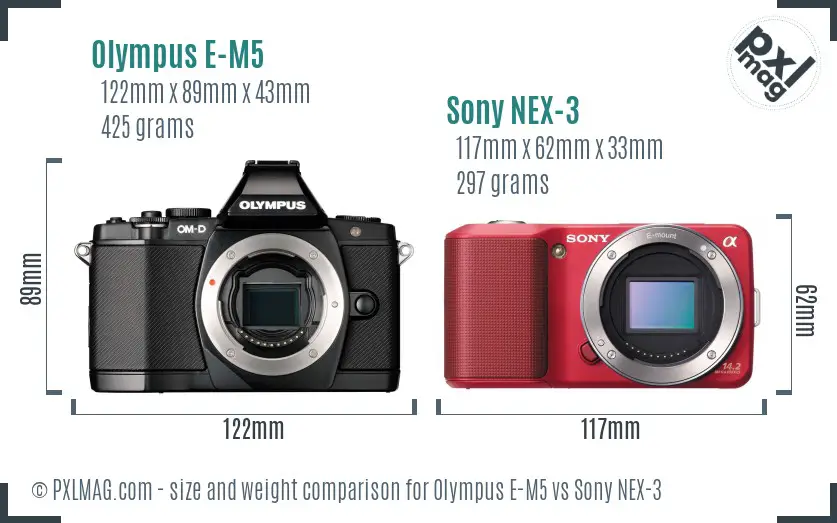 Olympus E-M5 vs Sony NEX-3 size comparison