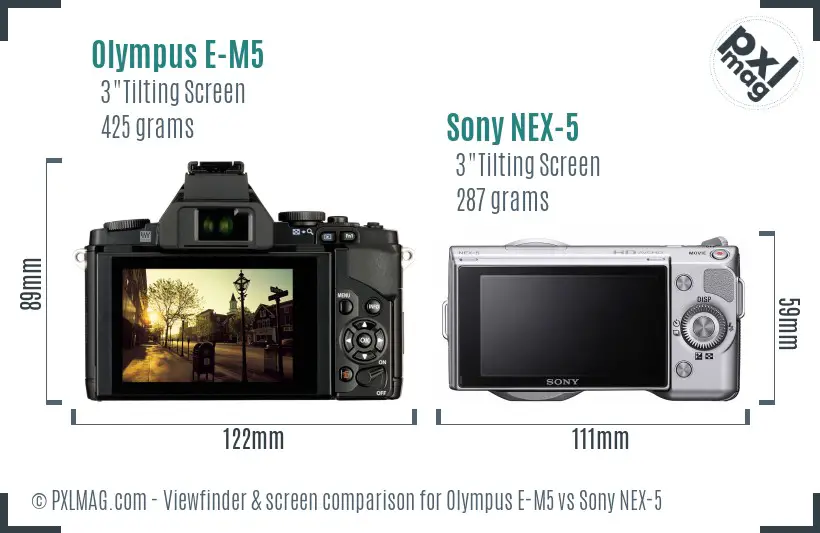 Olympus E-M5 vs Sony NEX-5 Screen and Viewfinder comparison