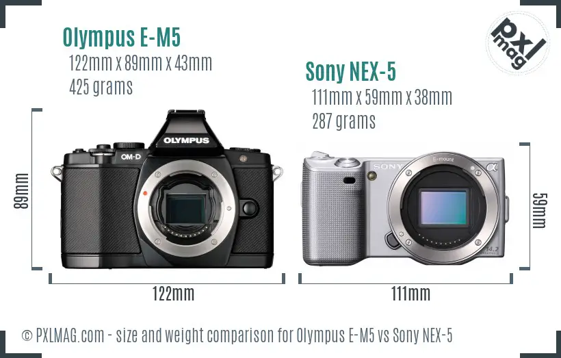 Olympus E-M5 vs Sony NEX-5 size comparison