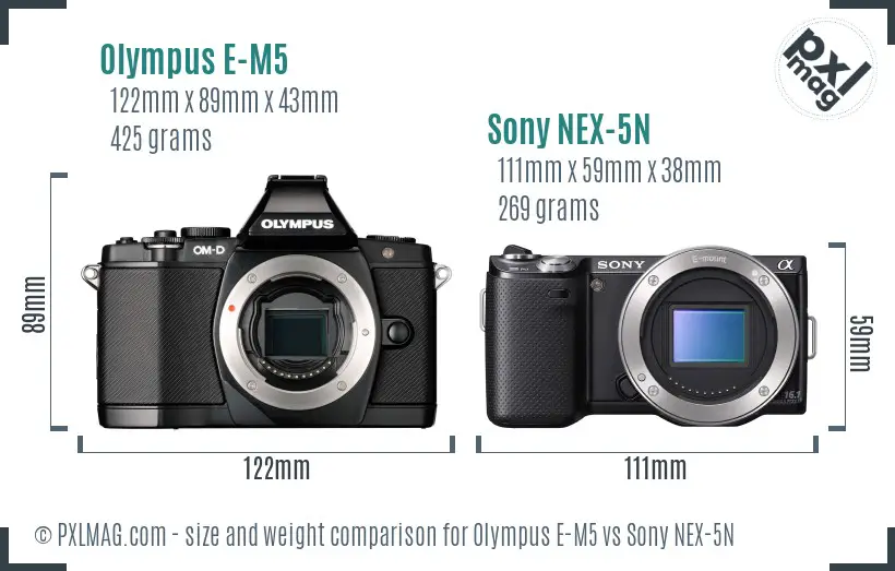 Olympus E-M5 vs Sony NEX-5N size comparison