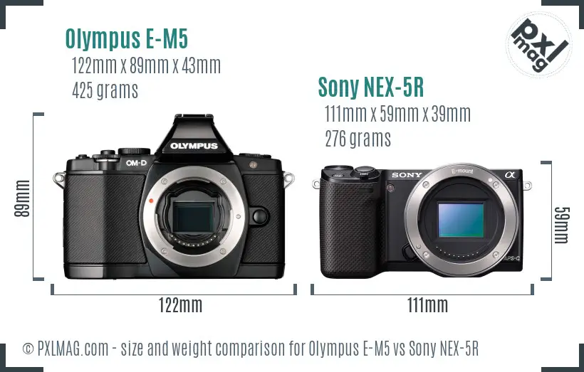 Olympus E-M5 vs Sony NEX-5R size comparison