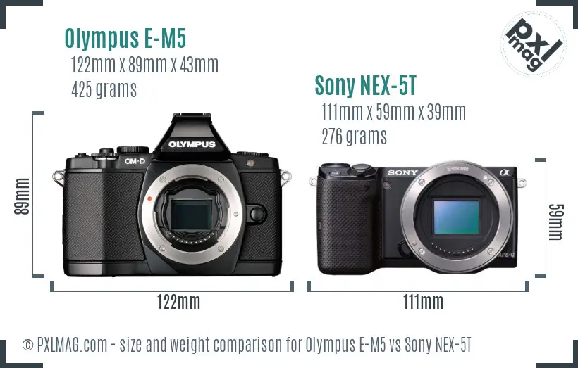 Olympus E-M5 vs Sony NEX-5T size comparison