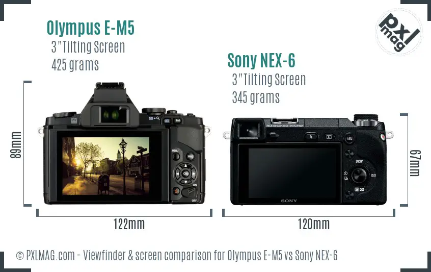 Olympus E-M5 vs Sony NEX-6 Screen and Viewfinder comparison