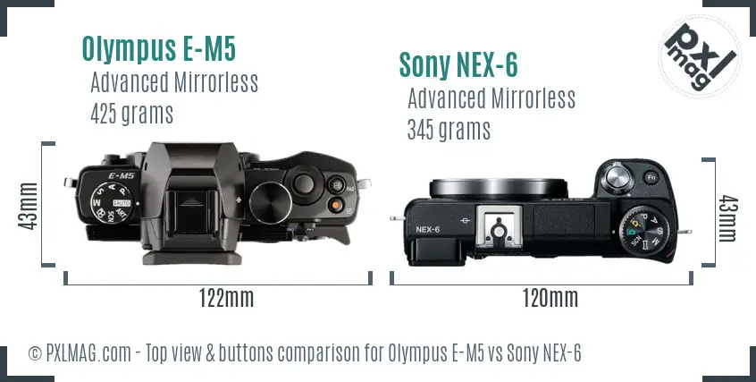 Olympus E-M5 vs Sony NEX-6 top view buttons comparison
