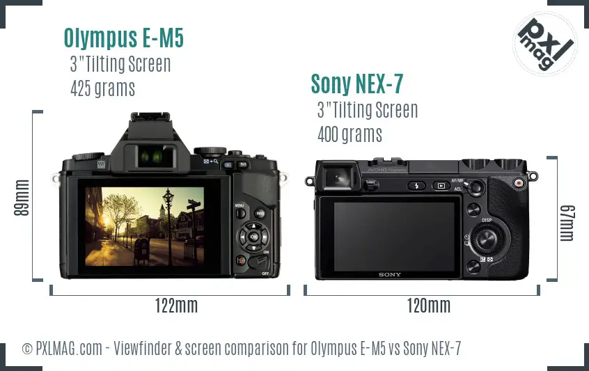 Olympus E-M5 vs Sony NEX-7 Screen and Viewfinder comparison