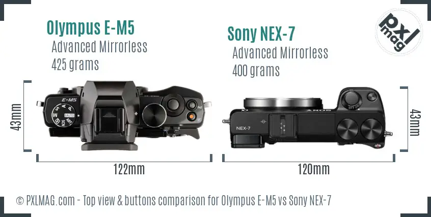 Olympus E-M5 vs Sony NEX-7 top view buttons comparison