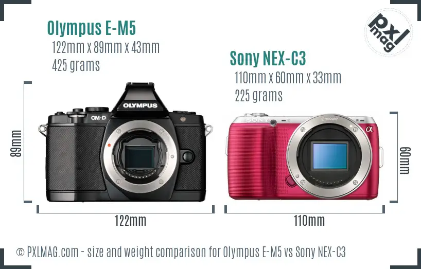 Olympus E-M5 vs Sony NEX-C3 size comparison