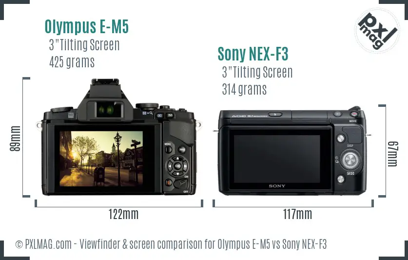 Olympus E-M5 vs Sony NEX-F3 Screen and Viewfinder comparison