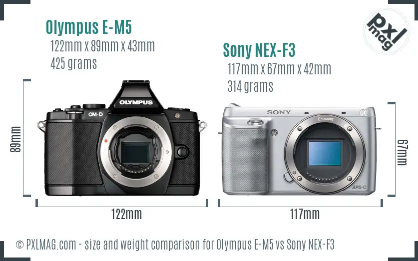 Olympus E-M5 vs Sony NEX-F3 size comparison