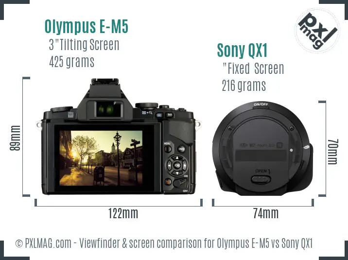 Olympus E-M5 vs Sony QX1 Screen and Viewfinder comparison