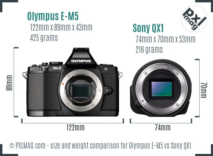 Olympus E-M5 vs Sony QX1 size comparison