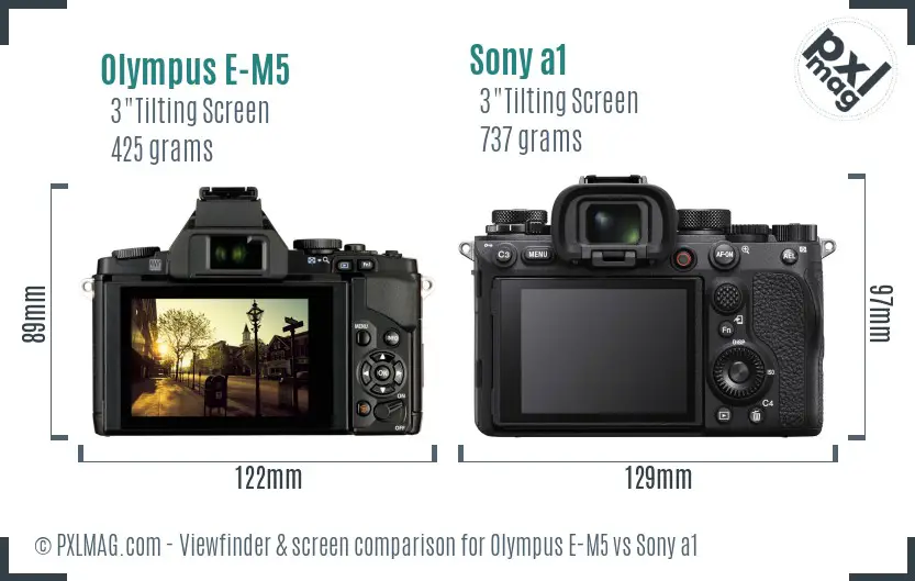 Olympus E-M5 vs Sony a1 Screen and Viewfinder comparison