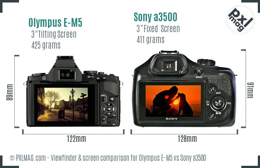 Olympus E-M5 vs Sony a3500 Screen and Viewfinder comparison Olympus E-M5 vs Sony a3500 Screen and Viewfinder comparison