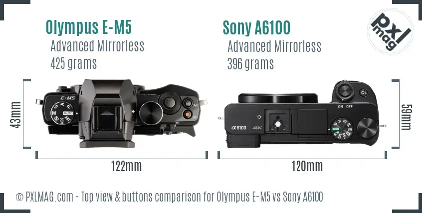 Olympus E-M5 vs Sony A6100 top view buttons comparison