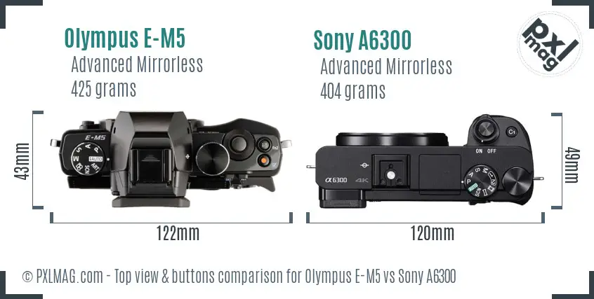 Olympus E-M5 vs Sony A6300 top view buttons comparison