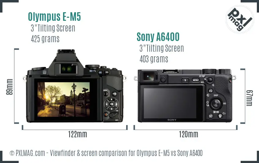 Olympus E-M5 vs Sony A6400 Screen and Viewfinder comparison