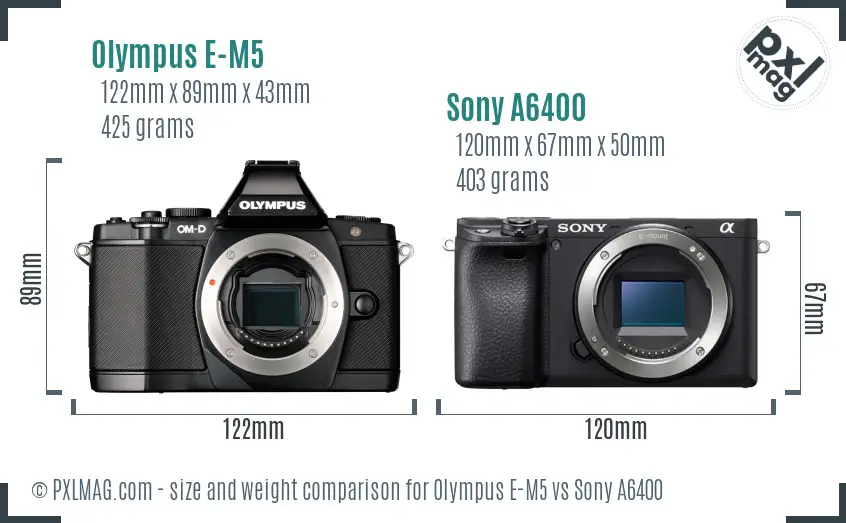 Olympus E-M5 vs Sony A6400 size comparison