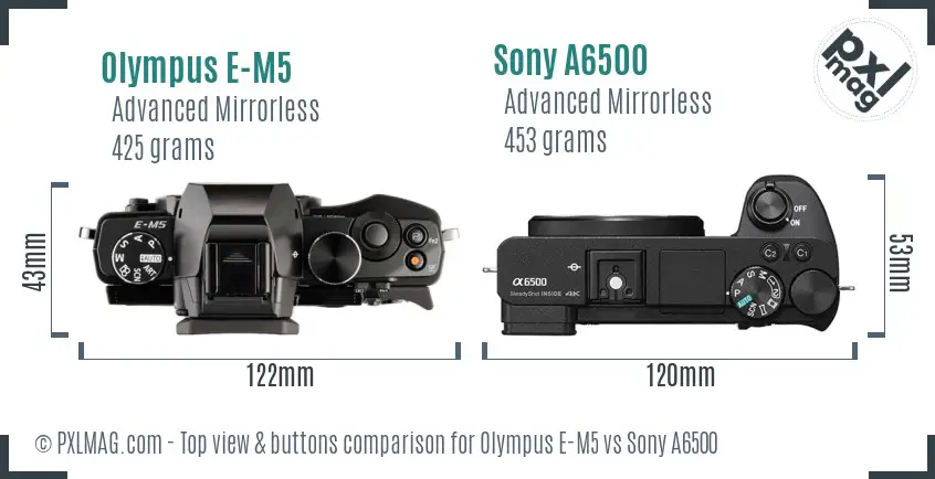 Olympus E-M5 vs Sony A6500 top view buttons comparison