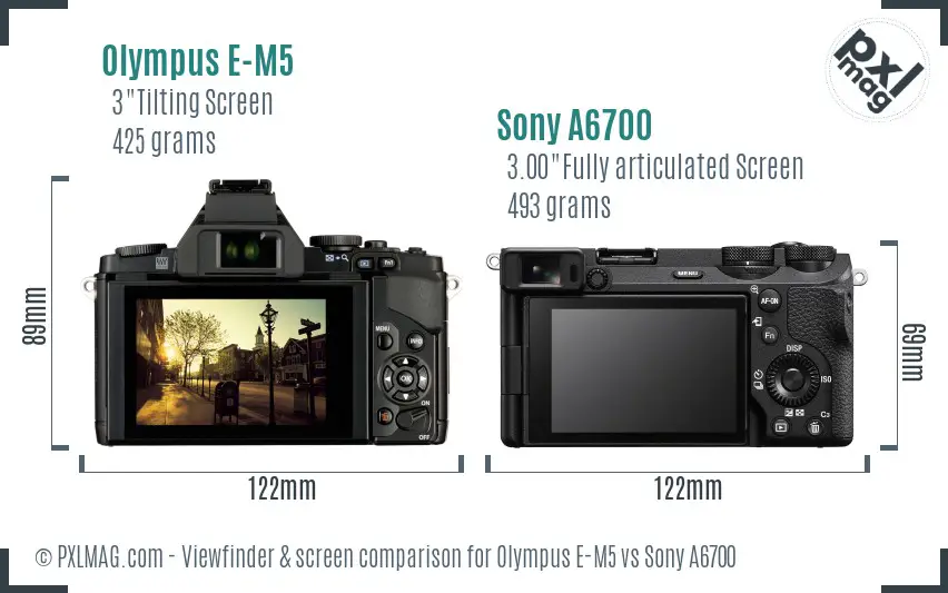 Olympus E-M5 vs Sony A6700 Screen and Viewfinder comparison