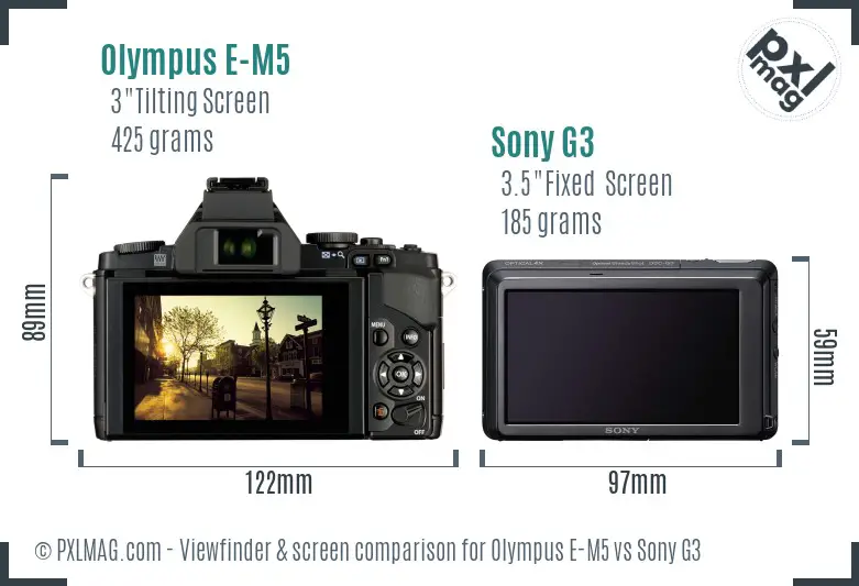 Olympus E-M5 vs Sony G3 Screen and Viewfinder comparison