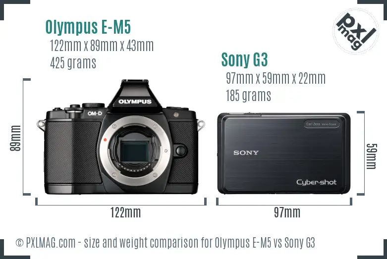 Olympus E-M5 vs Sony G3 size comparison