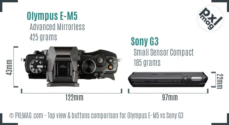 Olympus E-M5 vs Sony G3 top view buttons comparison