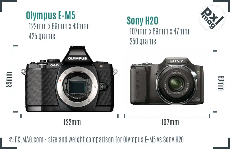 Olympus E-M5 vs Sony H20 size comparison