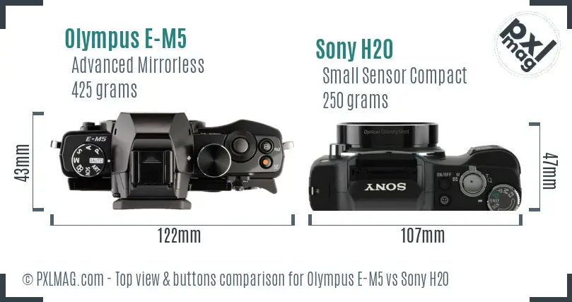 Olympus E-M5 vs Sony H20 top view buttons comparison