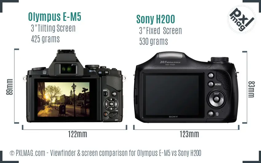 Olympus E-M5 vs Sony H200 Screen and Viewfinder comparison
