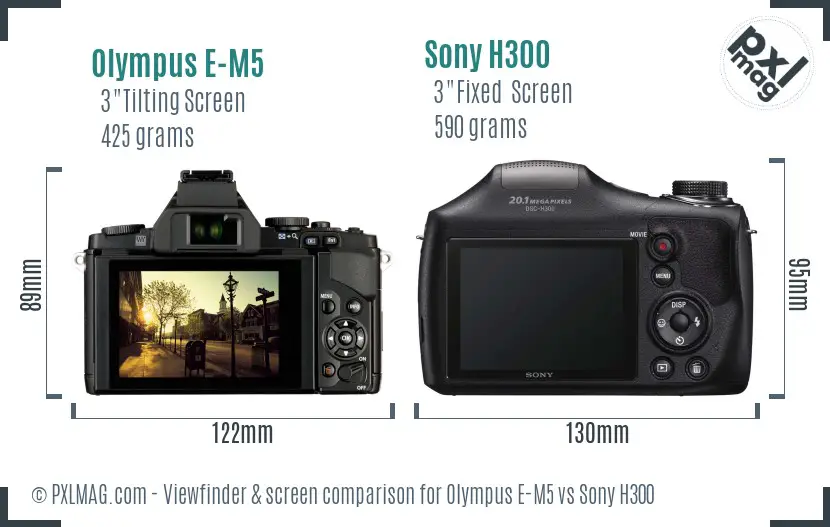 Olympus E-M5 vs Sony H300 Screen and Viewfinder comparison
