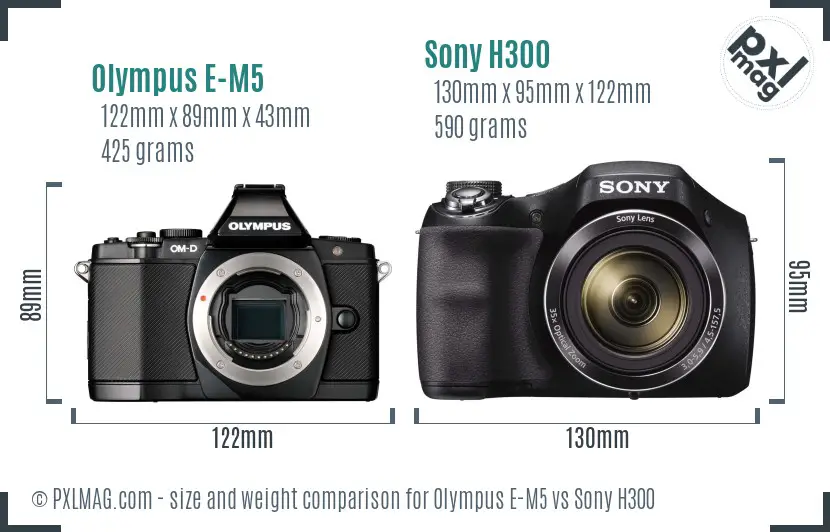 Olympus E-M5 vs Sony H300 size comparison