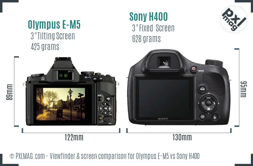 Olympus E-M5 vs Sony H400 Screen and Viewfinder comparison