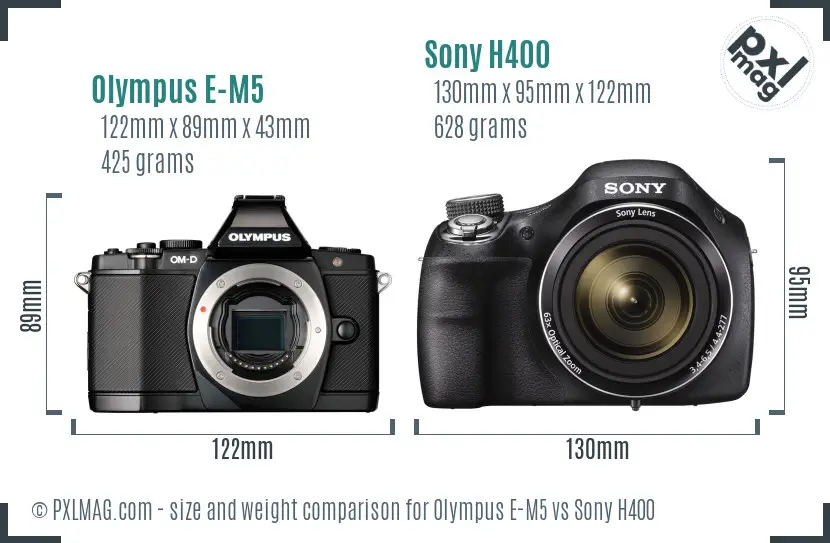 Olympus E-M5 vs Sony H400 size comparison