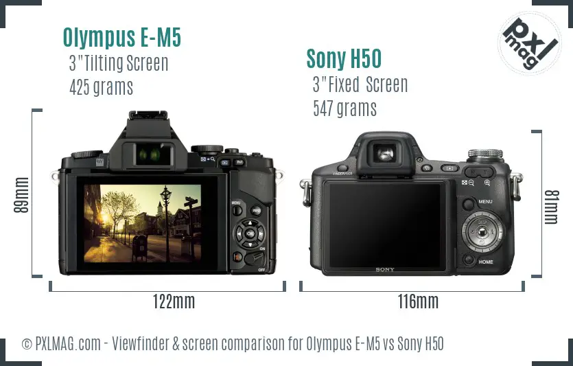 Olympus E-M5 vs Sony H50 Screen and Viewfinder comparison
