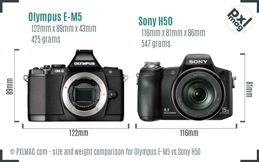 Olympus E-M5 vs Sony H50 size comparison