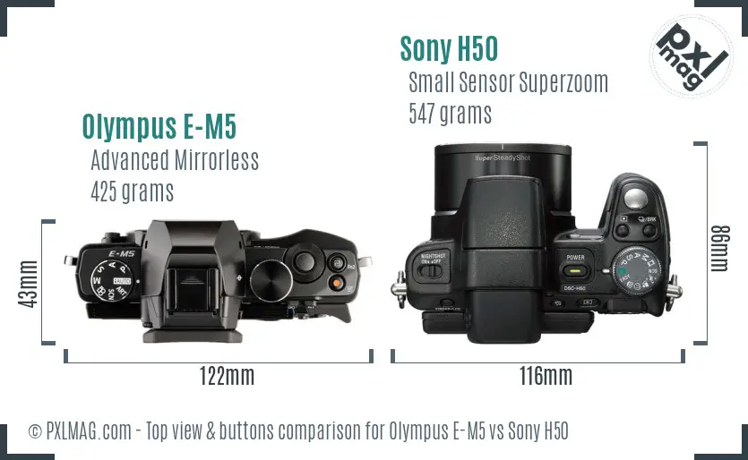 Olympus E-M5 vs Sony H50 top view buttons comparison