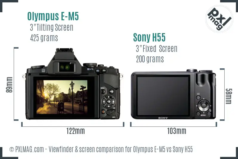 Olympus E-M5 vs Sony H55 Screen and Viewfinder comparison