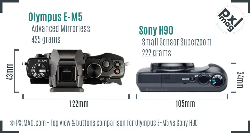 Olympus E-M5 vs Sony H90 top view buttons comparison
