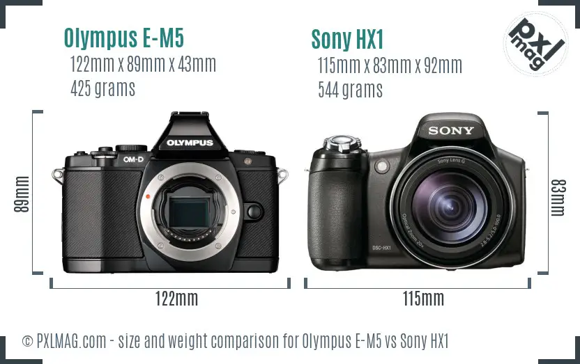 Olympus E-M5 vs Sony HX1 size comparison