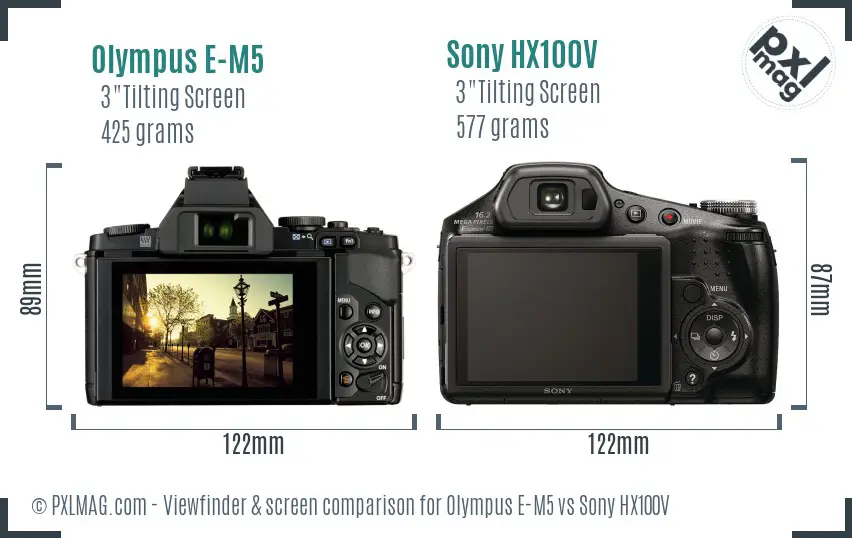 Olympus E-M5 vs Sony HX100V Screen and Viewfinder comparison