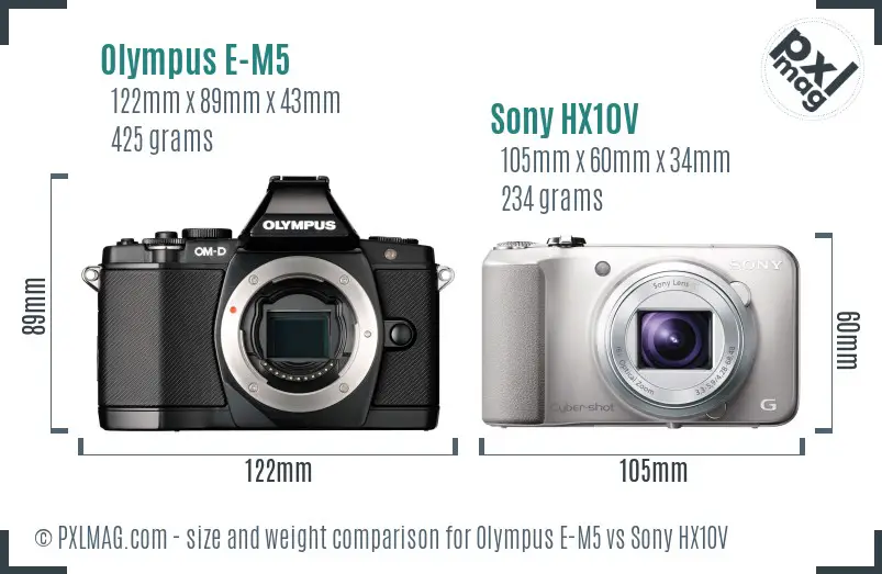 Olympus E-M5 vs Sony HX10V size comparison