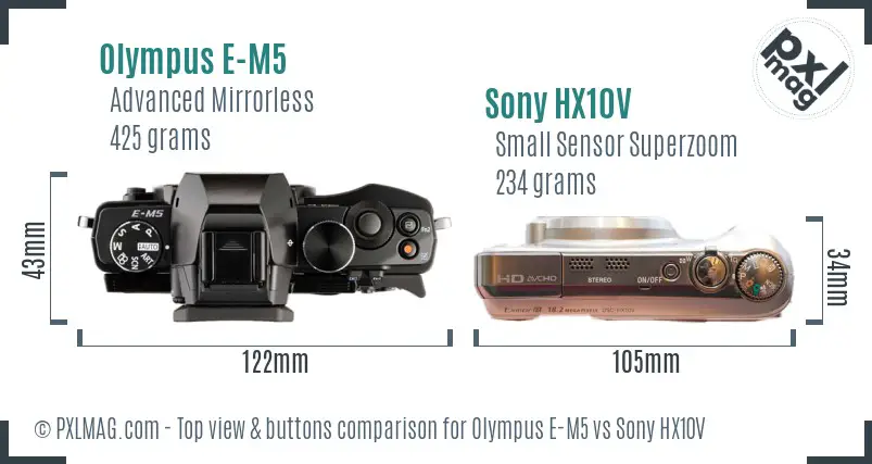 Olympus E-M5 vs Sony HX10V top view buttons comparison