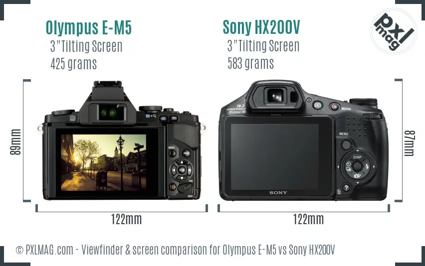 Olympus E-M5 vs Sony HX200V Screen and Viewfinder comparison