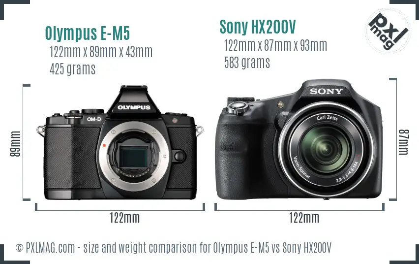 Olympus E-M5 vs Sony HX200V size comparison