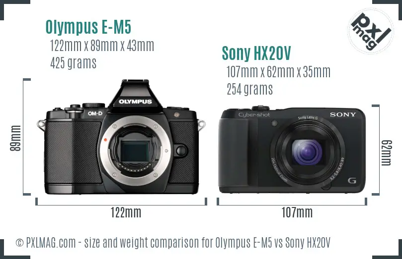 Olympus E-M5 vs Sony HX20V size comparison