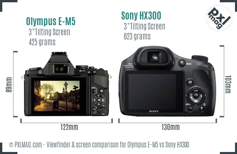 Olympus E-M5 vs Sony HX300 Screen and Viewfinder comparison