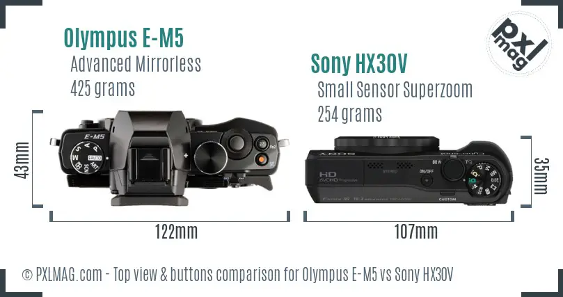 Olympus E-M5 vs Sony HX30V top view buttons comparison