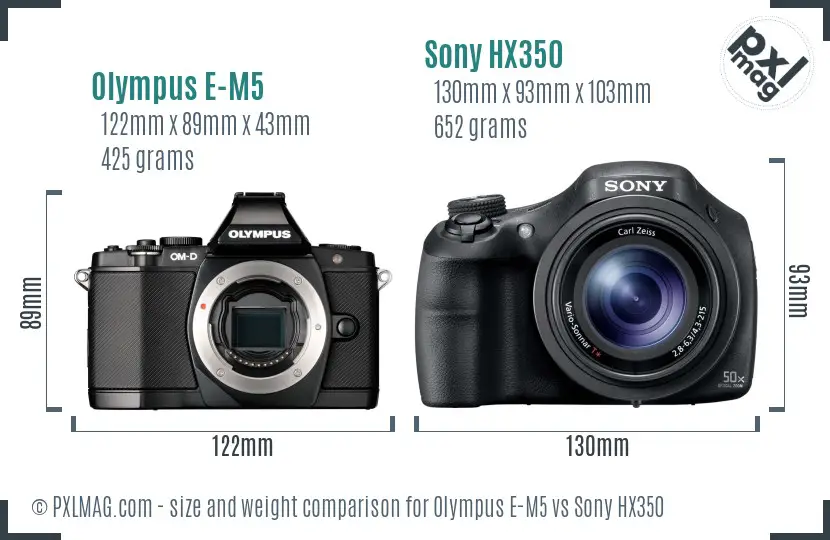 Olympus E-M5 vs Sony HX350 size comparison